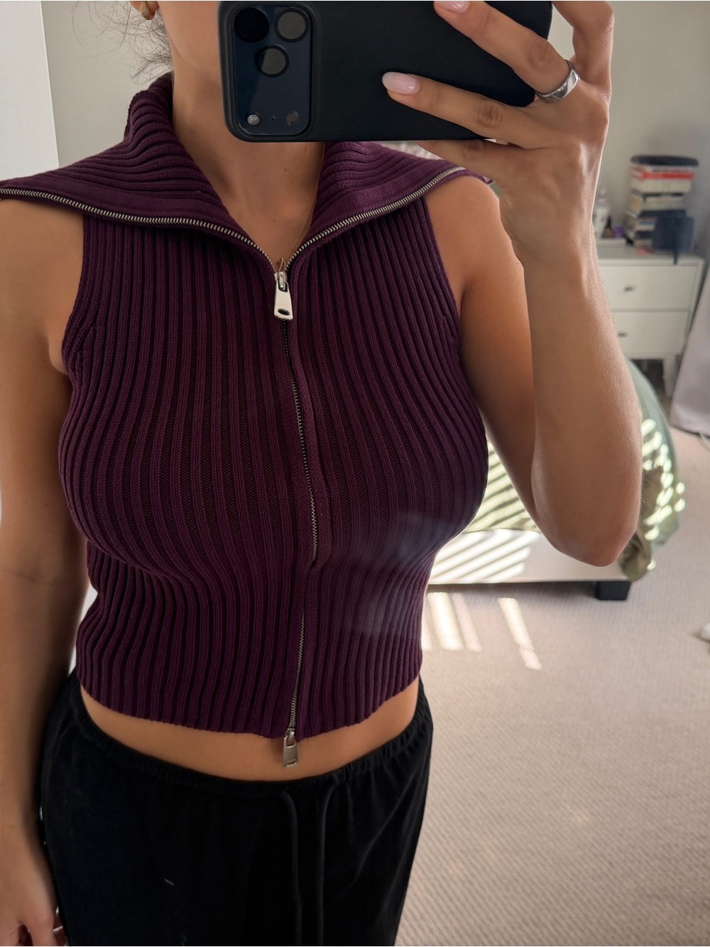 ZARA Sleeveless Rib Knit Top in Plum